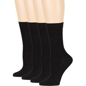7BIGSTARS KINGDOM Women Viscose Bamboo Fashion Patterned-Solid Dress Socks - 4 Pack L/M -Crew-Black Brown Blue Grey Beige