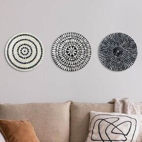 Tioncy 3 Pcs Mother of Pearl Shell Plate coastal wall art Mosaic Wall Sculpture shell wall decor Handmade Hanging Black Wall Plates Bedroom Bathroom Decoration for Home Office Holiday Hotel