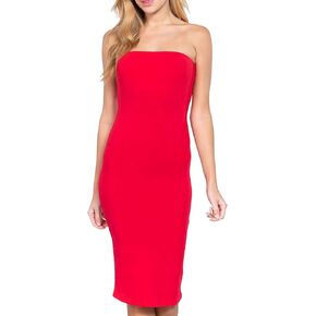 FashionMille Women's Casual Basic Slim Fit Sleeveless Tube Top Sexy Strapless Bodycon Midi Dress