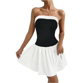 Milumia Women's Colorblock Strapless Tube Mini Dress Flared Short Dresses