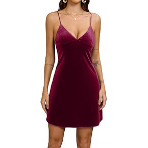 Velvet Spaghetti Straps Relaxed Mini Dress 2024 Women's Sexy V Neck Party Cocktail Club Dress