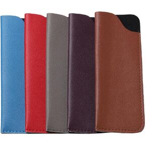 YOGO Glasses Case Soft Pouch - Artifical Leather Pocket Eyeglass Cases for Women & Men, 5 Pack Slim Glasses Sleeve
