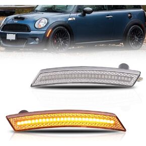 Front Fender LED Side Marker Lights for 2008-2014 MINI Cooper R55 R56 R57 R58 R59 R60 R61, Smoked Lens Side Bumper Marker Lamps, [Ultra-Bright] Amber LED Side Markers Turn Signal Lights, 2 PCS