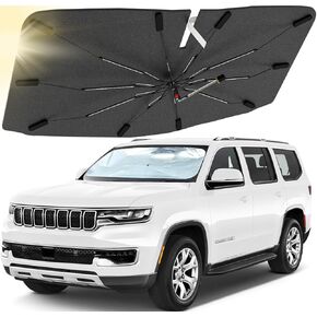 Custom Windshield Sun Shade Fit for Jeep Wagoneer 2022 2023 2024, Foldable Car Windshield Sunshade with 360° Rotating Shaft, Auto Sun Shield Cover for Front Windshield