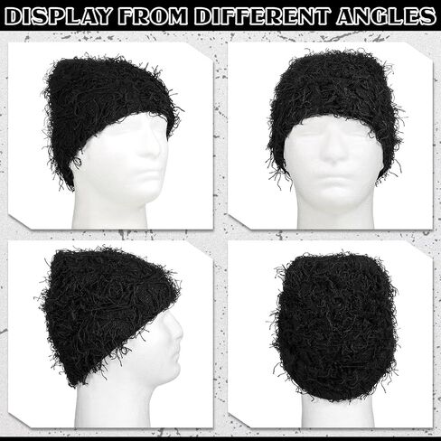 Chuarry Distressed Knitted Beanie Fuzzy Winter Hats Thick Warm Beanies Y2k Beanie Snow Knit Cap Skull for Women Men in Saudi Arabia