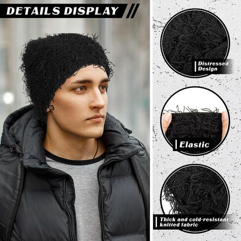 Chuarry Distressed Knitted Beanie Fuzzy Winter Hats Thick Warm Beanies Y2k Beanie Snow Knit Cap Skull for Women Men in Saudi Arabia