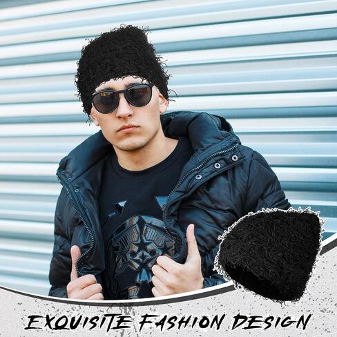 Chuarry Distressed Knitted Beanie Fuzzy Winter Hats Thick Warm Beanies Y2k Beanie Snow Knit Cap Skull for Women Men in Saudi Arabia