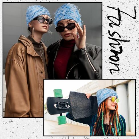Chuarry Distressed Knitted Beanie Fuzzy Winter Hats Thick Warm Beanies Y2k Beanie Snow Knit Cap Skull for Women Men in Saudi Arabia