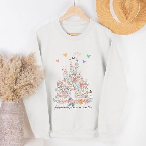 سويت شيرت Magic Kingdom للسيدات، قميص بأكمام طويلة ورسومات زهور على شكل قلعة سحرية، بلوفر للعطلات (أبيض، مقاس XL) in Kuwait