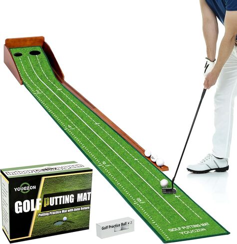 Putting Green، سجادة لعب الجولف، محمولة في الأماكن المغلقة باللون الأخضر - سهلة التجميع، إرجاع الكرة تلقائيًا، سجادة مطاطية طبيعية خالية من التجاعيد، هيكل من الخشب الصلب in Saudi Arabia