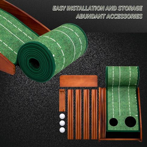 Putting Green، سجادة لعب الجولف، محمولة في الأماكن المغلقة باللون الأخضر - سهلة التجميع، إرجاع الكرة تلقائيًا، سجادة مطاطية طبيعية خالية من التجاعيد، هيكل من الخشب الصلب in Saudi Arabia