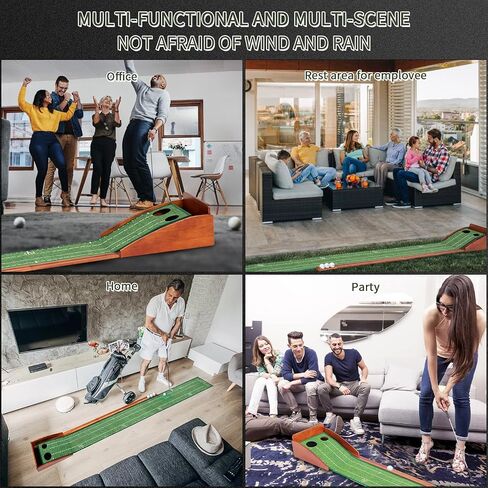 Putting Green، سجادة لعب الجولف، محمولة في الأماكن المغلقة باللون الأخضر - سهلة التجميع، إرجاع الكرة تلقائيًا، سجادة مطاطية طبيعية خالية من التجاعيد، هيكل من الخشب الصلب in Saudi Arabia