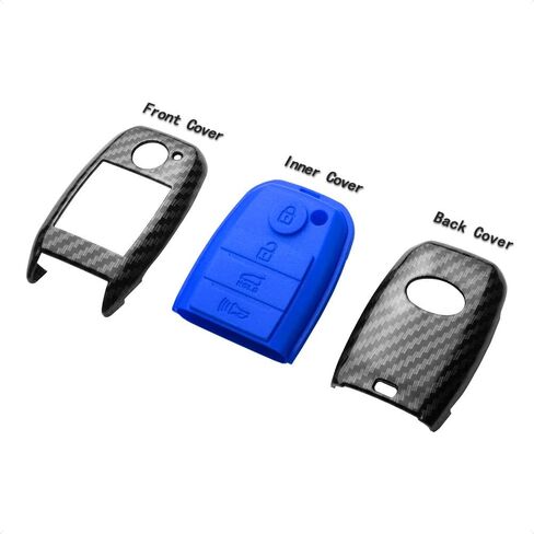 حافظة TANGSEN Key Fob متوافقة مع KIA Optima Rio Sorento SPORTAGE 4 أزرار دخول بدون مفتاح عن بعد أسود من ألياف الكربون نمط ABS غطاء سيليكون أحمر in Kuwait