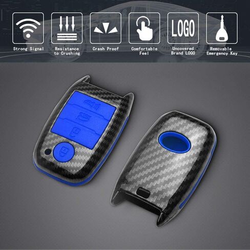 حافظة TANGSEN Key Fob متوافقة مع KIA Optima Rio Sorento SPORTAGE 4 أزرار دخول بدون مفتاح عن بعد أسود من ألياف الكربون نمط ABS غطاء سيليكون أحمر in Kuwait