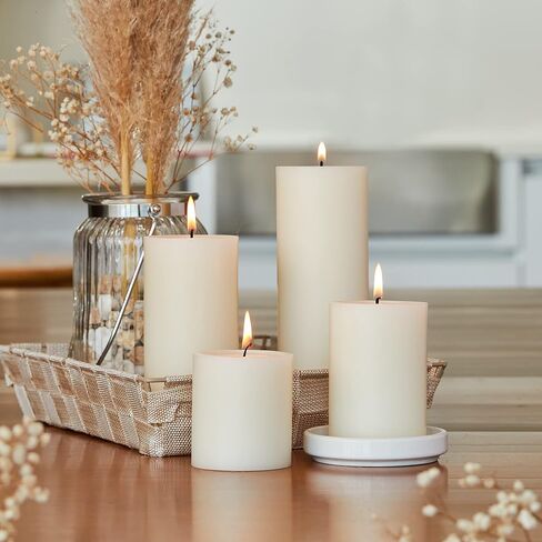 Simply Soson 3x6 inch Ivory Pillar Candles Set of 6, Smooth Texture, Unscented Ivory Candles, Dripless Candles, 3 inch Pillar Candles Ideal as Wedding, Parties, Spas, Dinner, Home Decoration, Church in Saudi Arabia