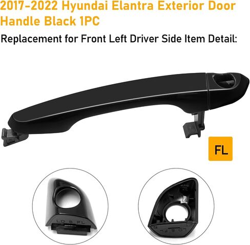 متوافق مع مقبض الباب الخارجي Hyundai Elantra 2017-2022 مع فتحة مفتاح، استبدال مقبض الباب الأمامي الأيسر للسائق لـ 82651-F2010 82652-F2010، مقبض باب خارجي أسود قطعة واحدة in Saudi Arabia