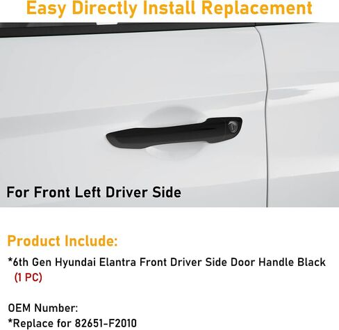 متوافق مع مقبض الباب الخارجي Hyundai Elantra 2017-2022 مع فتحة مفتاح، استبدال مقبض الباب الأمامي الأيسر للسائق لـ 82651-F2010 82652-F2010، مقبض باب خارجي أسود قطعة واحدة in Saudi Arabia