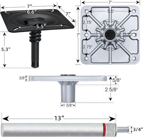 Boat Seat Pedestal Mount Package with Lock in 3/4" Boat Seat Pin Post & 7" x 7" Marine Boat Seat Base Pedestal Plate & Boat Seat Mount, Boat Seat Mount Kit for Boat Pontoon Boat Fishing Boat Bass Boat in Saudi Arabia