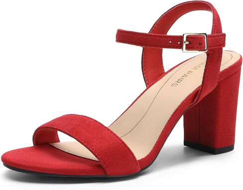 DREAM PAIRS Women's Chunky Heels Block Round Open Toe Ankle Strap Heel Fashion Wedding Party Comfort Dress Sandals Shoes in Kuwait