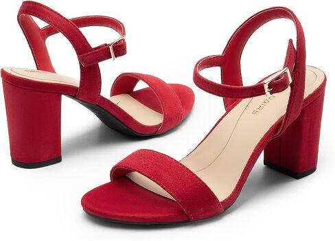 DREAM PAIRS Women's Chunky Heels Block Round Open Toe Ankle Strap Heel Fashion Wedding Party Comfort Dress Sandals Shoes in Kuwait
