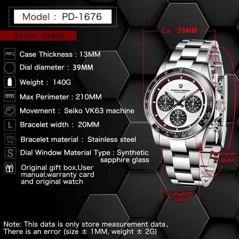 Pagani Design Men's Watches Sapphire Stainless Steel 100M Waterproof Luxury 40mm Sports Quartz Chronograph Wrist Watches in Kuwait