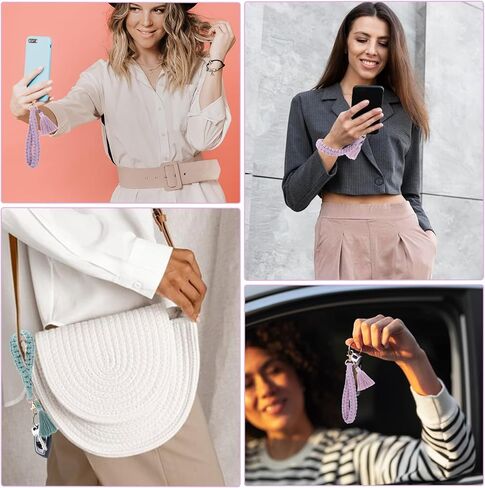 2 قطعة سلسلة مفاتيح مضفرة من Macrame Boho، سوار مصنوع يدويًا وحلقة مفاتيح بشرابة وحزام معصم للنساء in Saudi Arabia