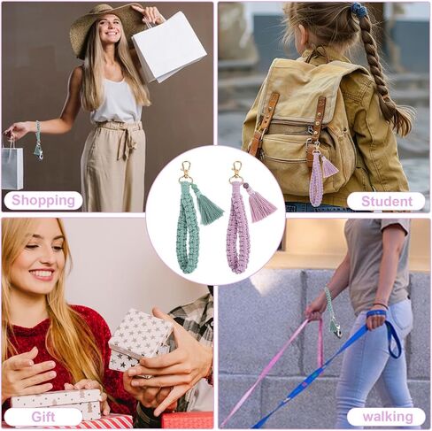 2 قطعة سلسلة مفاتيح مضفرة من Macrame Boho، سوار مصنوع يدويًا وحلقة مفاتيح بشرابة وحزام معصم للنساء in Saudi Arabia