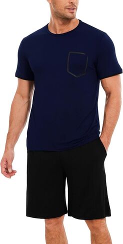Bamboo Viscose Men's Pajama Sets Short Sleeve Sleepwear Summer Pj Shorts Set in Saudi Arabia