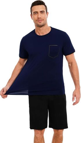 Bamboo Viscose Men's Pajama Sets Short Sleeve Sleepwear Summer Pj Shorts Set in Saudi Arabia