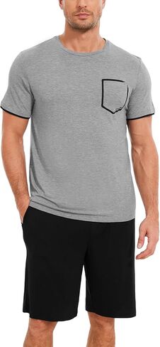 Bamboo Viscose Men's Pajama Sets Short Sleeve Sleepwear Summer Pj Shorts Set in Saudi Arabia