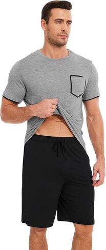 Bamboo Viscose Men's Pajama Sets Short Sleeve Sleepwear Summer Pj Shorts Set in Saudi Arabia