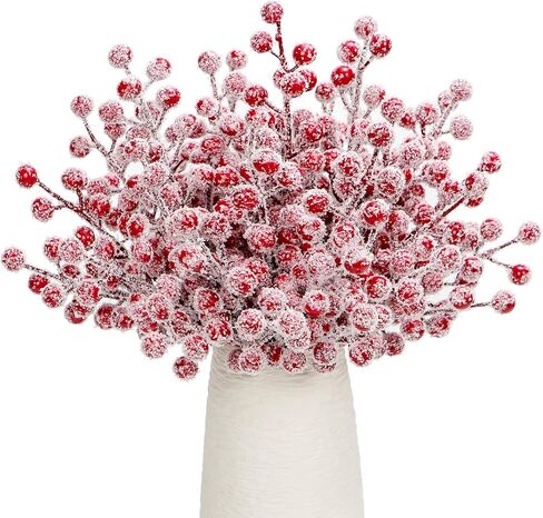 24 Pcs Artificial Snow Berry Stems, 9'' Frosted Holly Berry Branch Christmas Tree Pick Spray for Xmas Tree Decoration Wreath Making Supplies Vase Filler DIY Craft Holiday Home Decor (White) in Saudi Arabia