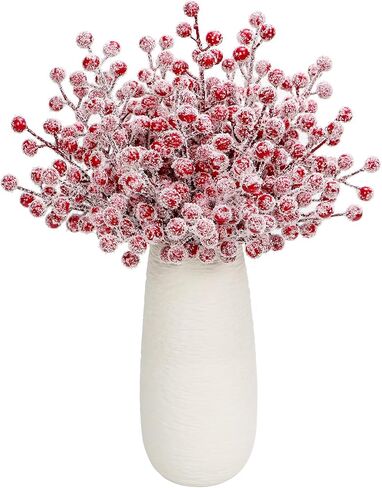 24 Pcs Artificial Snow Berry Stems, 9'' Frosted Holly Berry Branch Christmas Tree Pick Spray for Xmas Tree Decoration Wreath Making Supplies Vase Filler DIY Craft Holiday Home Decor (White) in Saudi Arabia