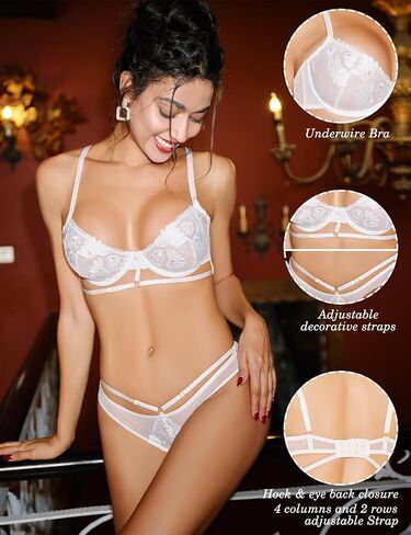 Lingerie Sets for women Mesh sexy bra and panty sets with Underwire 2 Piece Strappy Embroidered Floral Lace in Saudi Arabia