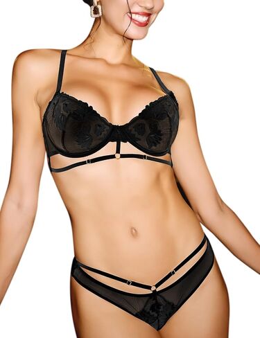 Lingerie Sets for women Mesh sexy bra and panty sets with Underwire 2 Piece Strappy Embroidered Floral Lace in Saudi Arabia