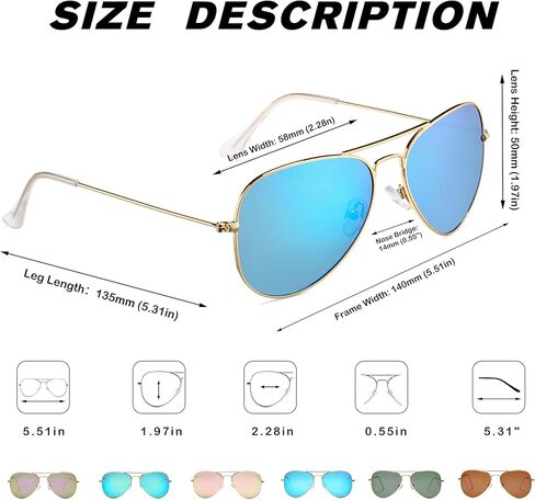 Pro Acme Classic Polarized Aviator Sunglasses for Women Men, Lightweight Metal Pilot Frame UV400 Protection 58MM in Kuwait