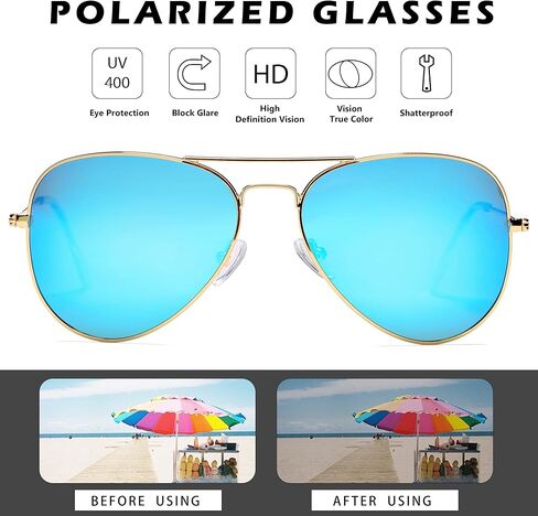 Pro Acme Classic Polarized Aviator Sunglasses for Women Men, Lightweight Metal Pilot Frame UV400 Protection 58MM in Kuwait