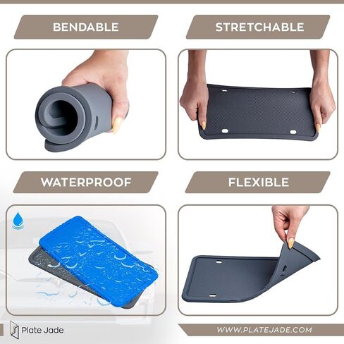 Silicone Light Weight USA Standard Car License Plate Frame Cover Weather-Proof, Universal USA Canada Men Women Front Rear Car Tag Holder, Plate Jade Moble App Approved (Gray) in Kuwait