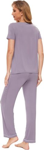Pajamas for Women - Viscose Made from Bamboo, Soft Pjs Set Short Sleeve Top and Pants Lounge Set Sleepwear in Saudi Arabia