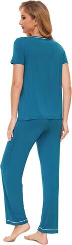 Pajamas for Women - Viscose Made from Bamboo, Soft Pjs Set Short Sleeve Top and Pants Lounge Set Sleepwear in Saudi Arabia