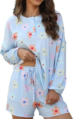 Women Knit Pajamas Set Nightwear Long Sleeve Shirt 2 Pieces Casual Button Outfit Lounge Sleepwear Sets in Saudi Arabia