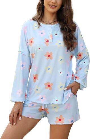 Women Knit Pajamas Set Nightwear Long Sleeve Shirt 2 Pieces Casual Button Outfit Lounge Sleepwear Sets in Saudi Arabia