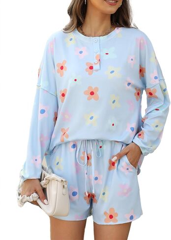 Women Knit Pajamas Set Nightwear Long Sleeve Shirt 2 Pieces Casual Button Outfit Lounge Sleepwear Sets in Saudi Arabia