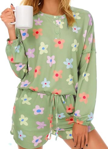 Women Knit Pajamas Set Nightwear Long Sleeve Shirt 2 Pieces Casual Button Outfit Lounge Sleepwear Sets in Saudi Arabia