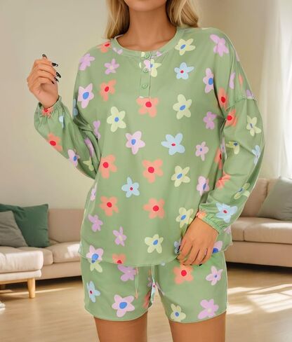 Women Knit Pajamas Set Nightwear Long Sleeve Shirt 2 Pieces Casual Button Outfit Lounge Sleepwear Sets in Saudi Arabia