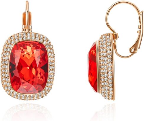 Austrian Crystal Earrings for Women Red Crystal Dangle Earring Wedding Earrings Cubic Zirconia Earrings Hypoallergenic Earrings Valentines Prom Bridal Jewelry Gift in Saudi Arabia