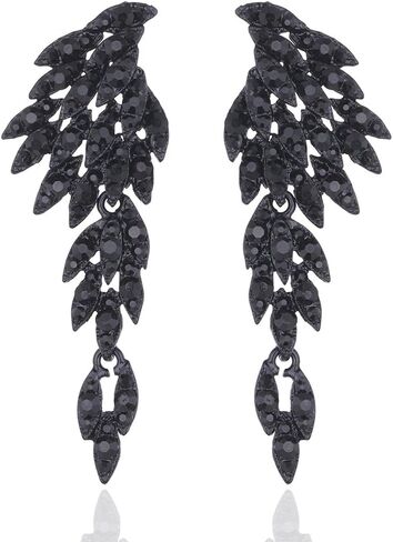 mecresh Retro Statement Angel Wings Wedding Crystal Rhinestone Cluster Chandelier Hollow Dangle Earrings Clip for Women's Day in Kuwait