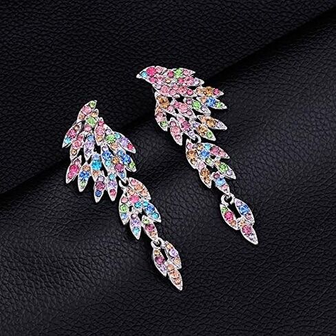 mecresh Retro Statement Angel Wings Wedding Crystal Rhinestone Cluster Chandelier Hollow Dangle Earrings Clip for Women's Day in Kuwait