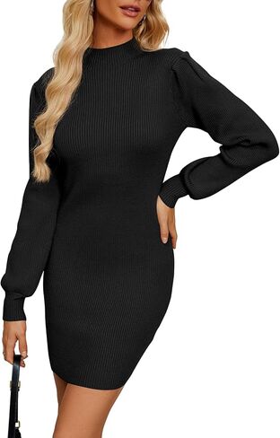 Naggoo Womens Fall Winter Long Sleeve Mock Neck Bodycon Knit Mini Sweater Dress in Kuwait