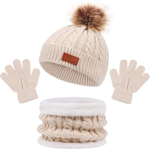 Kids Winter Hats Scarf Gloves Set Toddler Winter Hat Knit Gloves Neck Warmer with Fleece Lined for Children 2-5 Years in Saudi Arabia